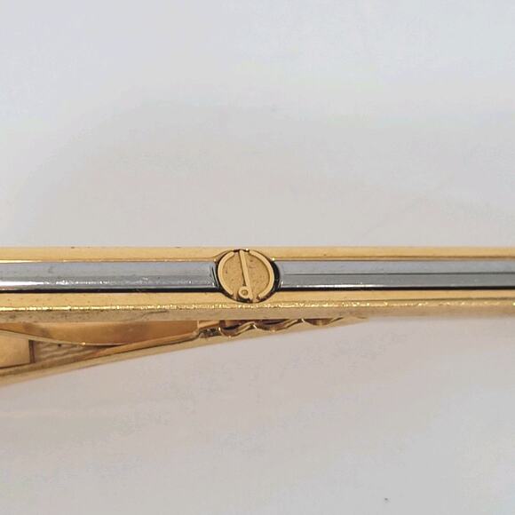 Dunhill Vintage Two Tone Tie Clasp Clip Bar Silver Gold Retro Logo Minimalistic - Picture 2 of 8